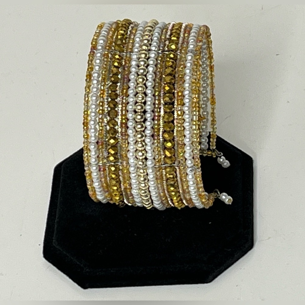 Beaded Gold Color 1 5/8” Cuff Boho Bracelet